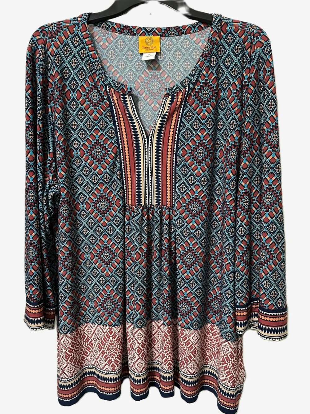 Ruby Rd. Geometric Print 3/4 Sleeves Tunic Top Size 1X